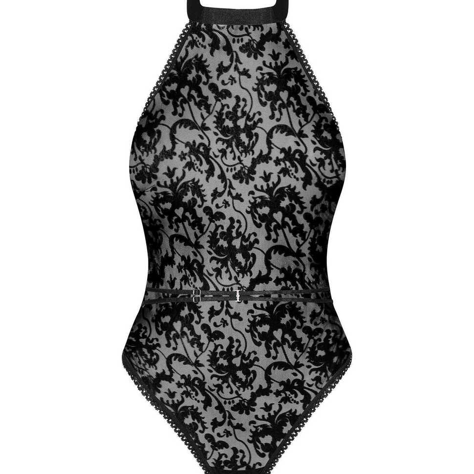 Zwarte body met fluwelen details